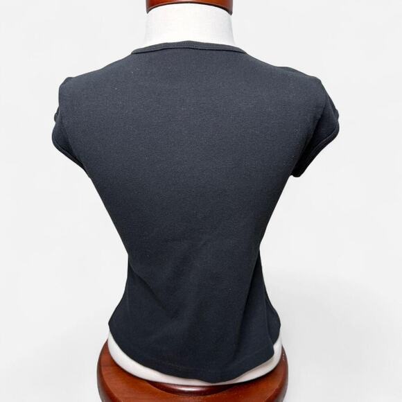 Y2K Punk Baby Tee - Size S - Armani Exchange - Black Heart Logo Cap Sleeve Top - Picture 3 of 8